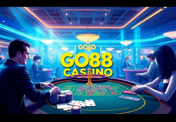 Experience the excitement of GO88CASINO with vibrant poker and roulette scenes.