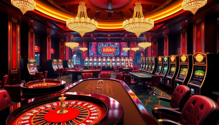 Experience RR88 VIP in an exclusive casino lounge filled with poker tables and luxurious decorations.