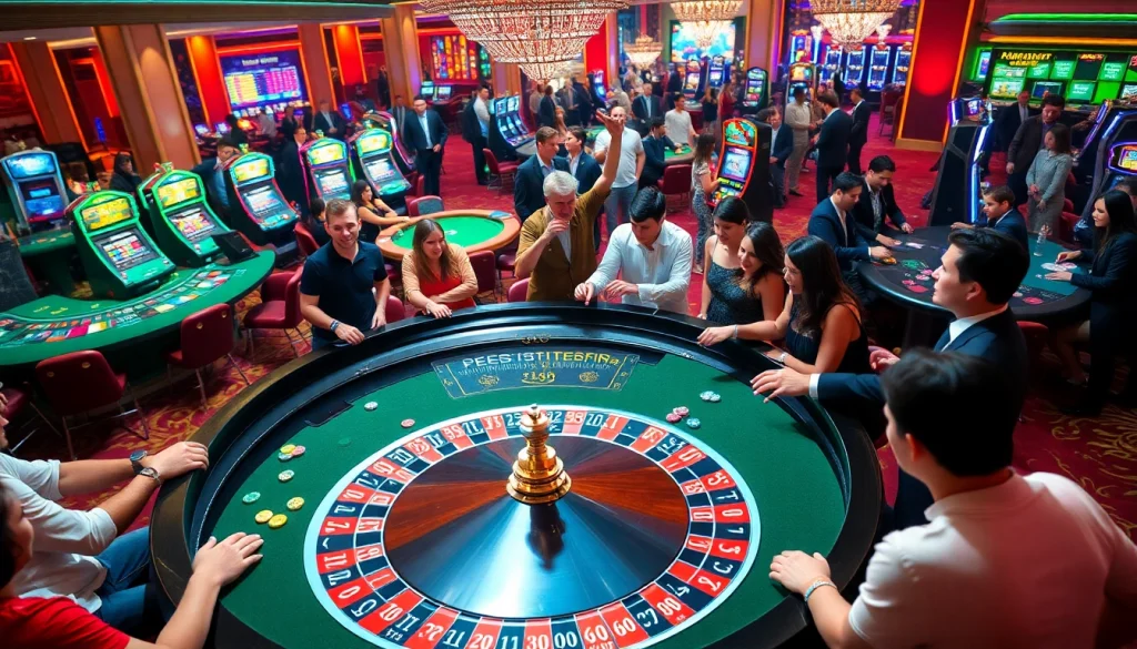 Excited players at a casino roulette table, engaging in 토토 커뮤니티 discussions while betting.