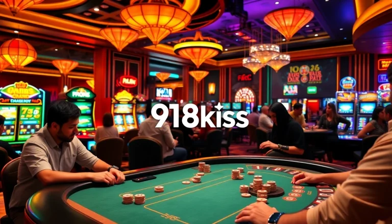 Experience excitement with the 918kiss mobile casino app featuring vibrant poker games and colorful slot machines.