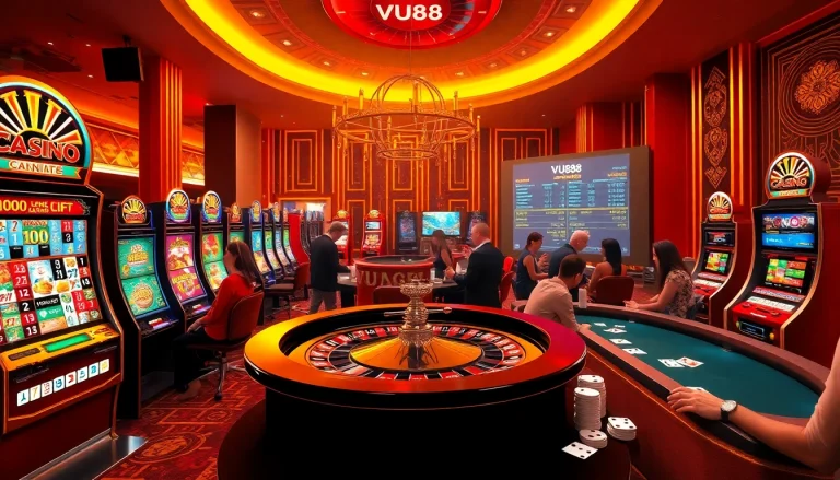 Experience the thrilling gameplay at VU88 with immersive casino tables and vibrant slot machines.