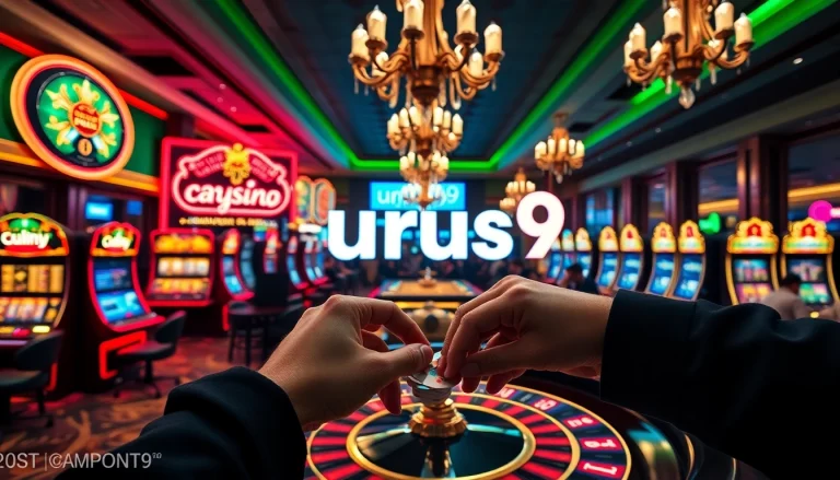 Experience the thrill of high-stakes gambling at the luxurious urus9 casino, featuring vibrant lights and exciting roulette action.