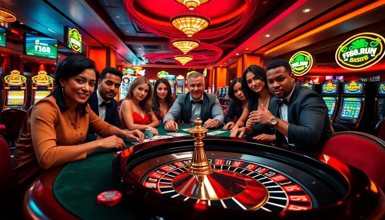 Experience the excitement at f168.run with vibrant poker tables full of chips and cards.