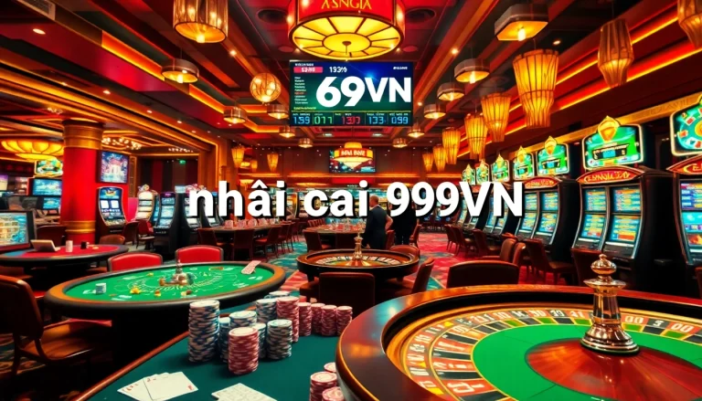 Thrilling casino scene featuring players and tables, highlighting nhà cái 69VN's vibrant gaming experience.