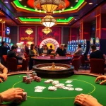 Exciting poker game at a casino showcasing the top 10 game bài đổi thưởng players enjoy, with vibrant chips and cards.