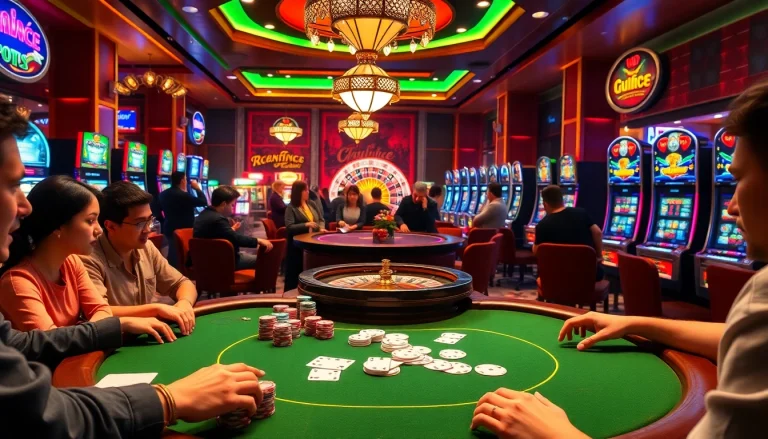 Exciting poker game at a casino showcasing the top 10 game bài đổi thưởng players enjoy, with vibrant chips and cards.