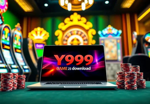 Experience the thrill of the Y999 Game Download as players engage at colorful tables and slot machines.