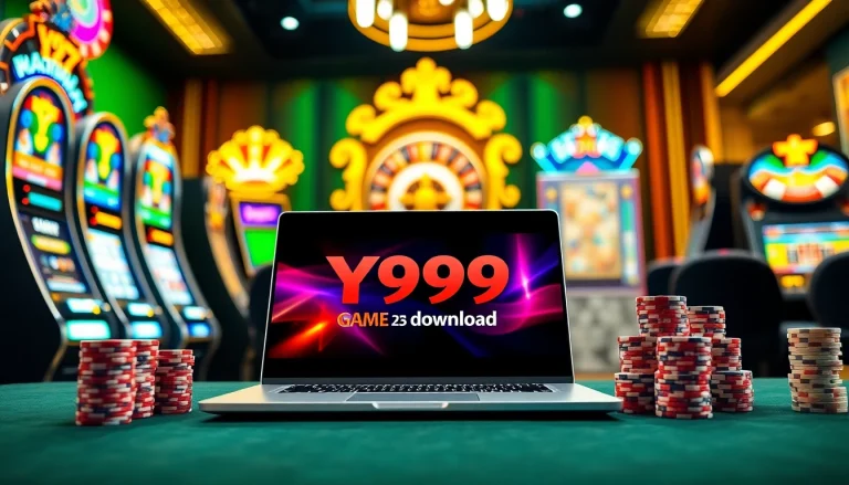 Experience the thrill of the Y999 Game Download as players engage at colorful tables and slot machines.