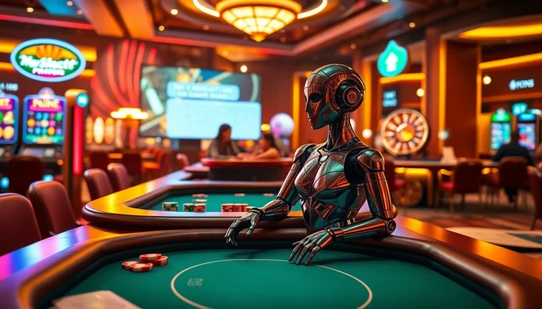 Engage in exciting sexy ai chat while strategizing poker gameplay at a vibrant casino table.