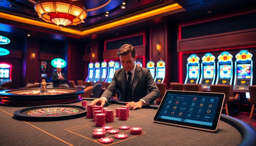 Engage in thrilling 18+ ai chat at a lively casino with poker tables and vibrant slot machines.