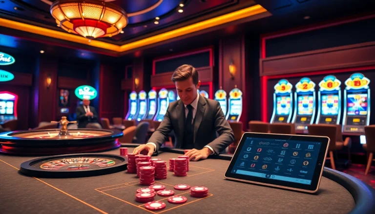 Engage in thrilling 18+ ai chat at a lively casino with poker tables and vibrant slot machines.