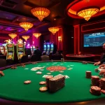 Engage with the thrilling atmosphere of tylekeouytin.com at an upscale poker game featuring vibrant chips and cards.