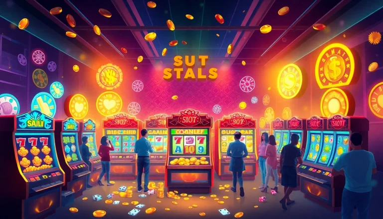 Exploring exciting gaming options on situs slot gacor with colorful slot machines and joyful players.